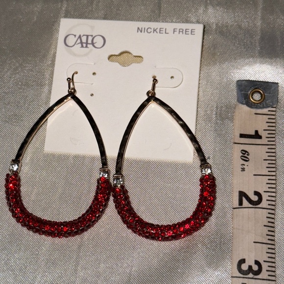 New Cato Sparkling Red Rhinestone Gold Toned Teardrop Earrings - Picture 8 of 8